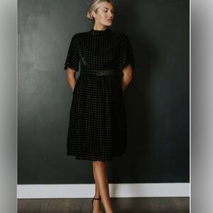 Modest high neck velvet dress midi roolee salt velvet dotted nwt size small